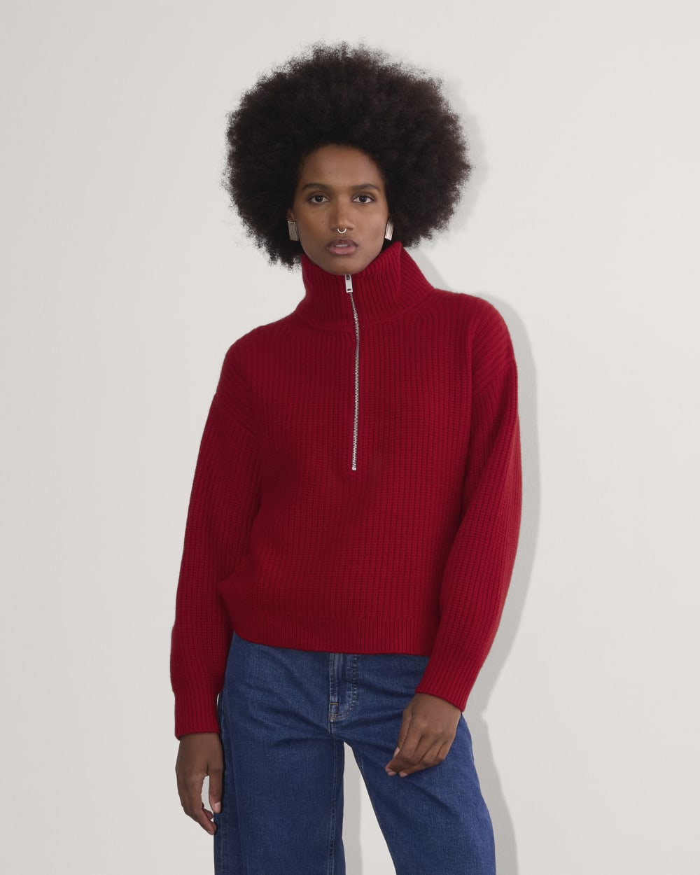 womens-felted-merino-halfzip-sweater-berry-red | primary