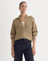 womens-full-zip-sweater-everyday-cotton-dark-heathered-camel | primary