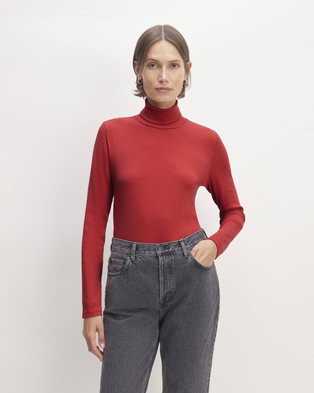 womens-supima-rib-turtleneck-haute-red | primary