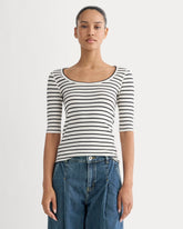 womens-supima-micro-rib-scoop-neck-bone-black-stripe | primary