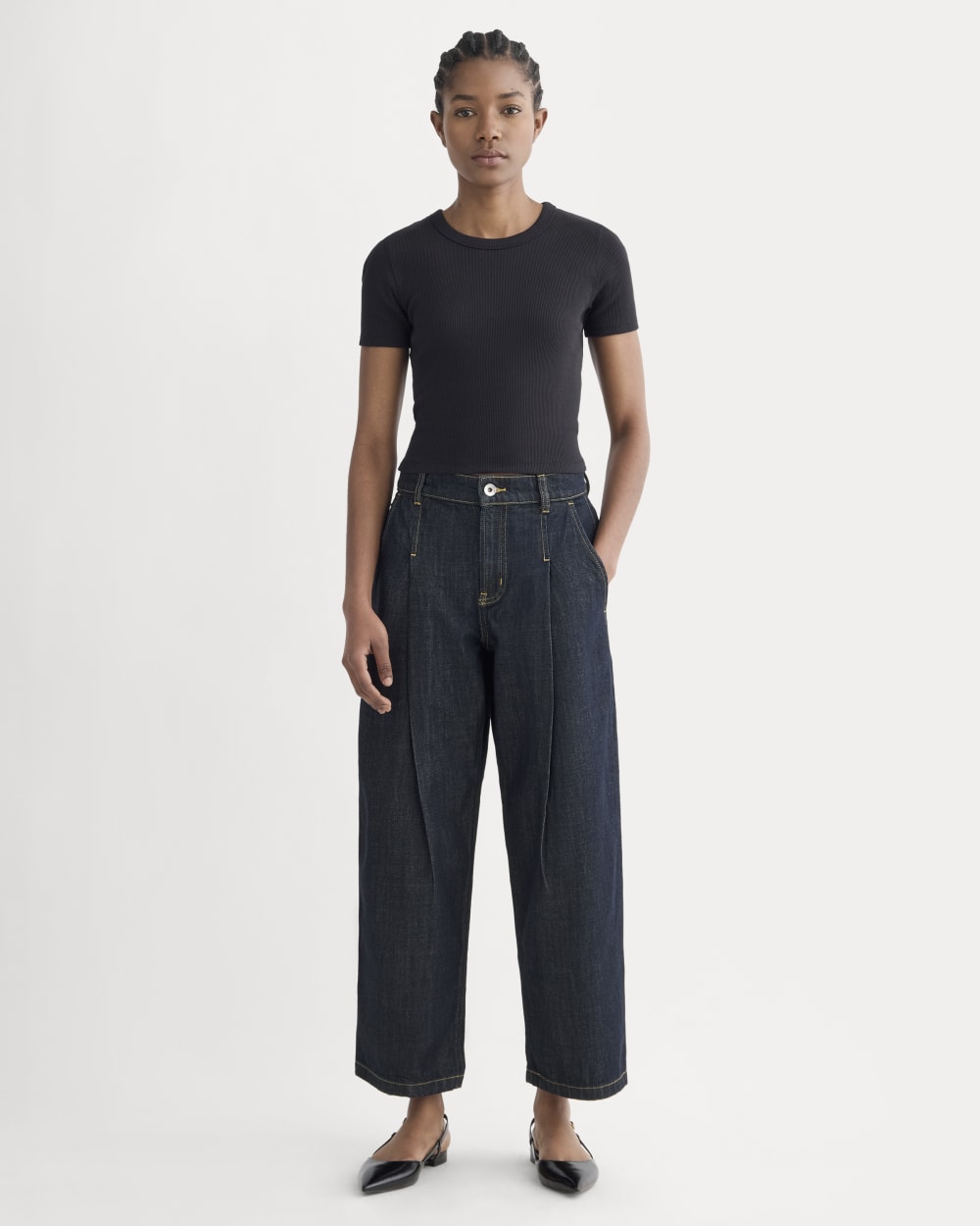 womens-high-rise-pleated-jean-dark-indigo | primary