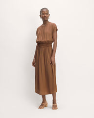 womens-viscose-gathered-midi-dress-carob-brown | primary