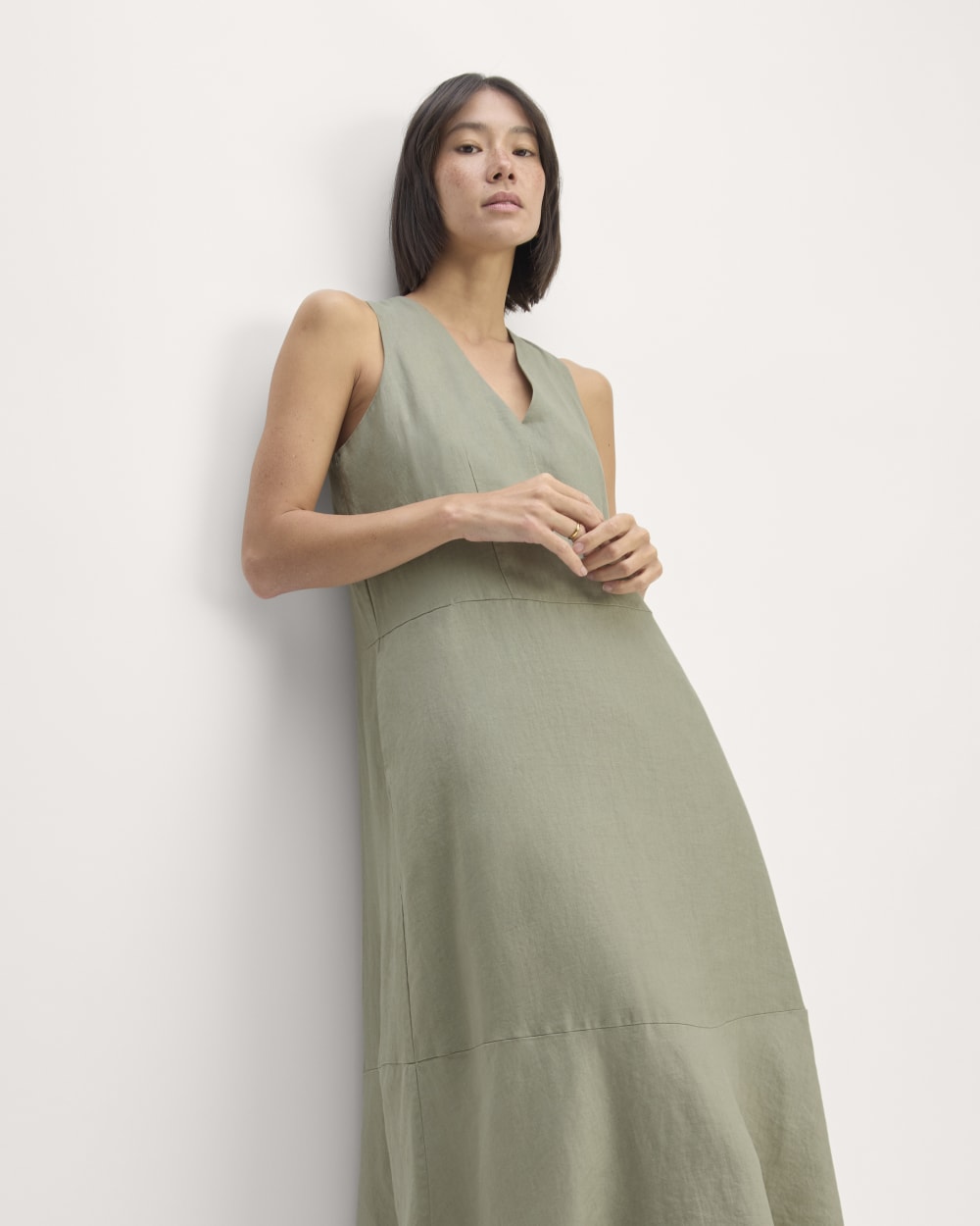 womens-linen-v-neck-maxi-dress-sage-green | primary
