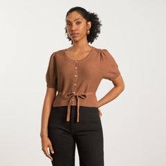 womens-puff-sleeve-sweater-top-tawny-brown | primary