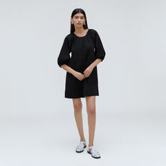womens-seersucker-puff-sleeve-dress-black