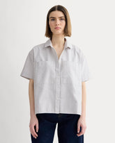 womens-short-sleeve-boxy-oxford-charcoal-white | primary