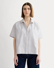 womens-short-sleeve-boxy-oxford-charcoal-white | primary