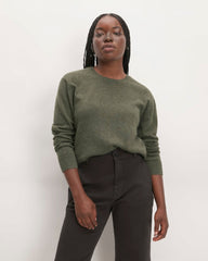 womens-cashmere-classic-crew-sweater-heather-army-green | primary