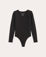 womens-long-sleeve-square-bodysuit-thong-black | alt