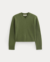 womens-cashmere-cropped-high-v-sweater-forest-green | alt