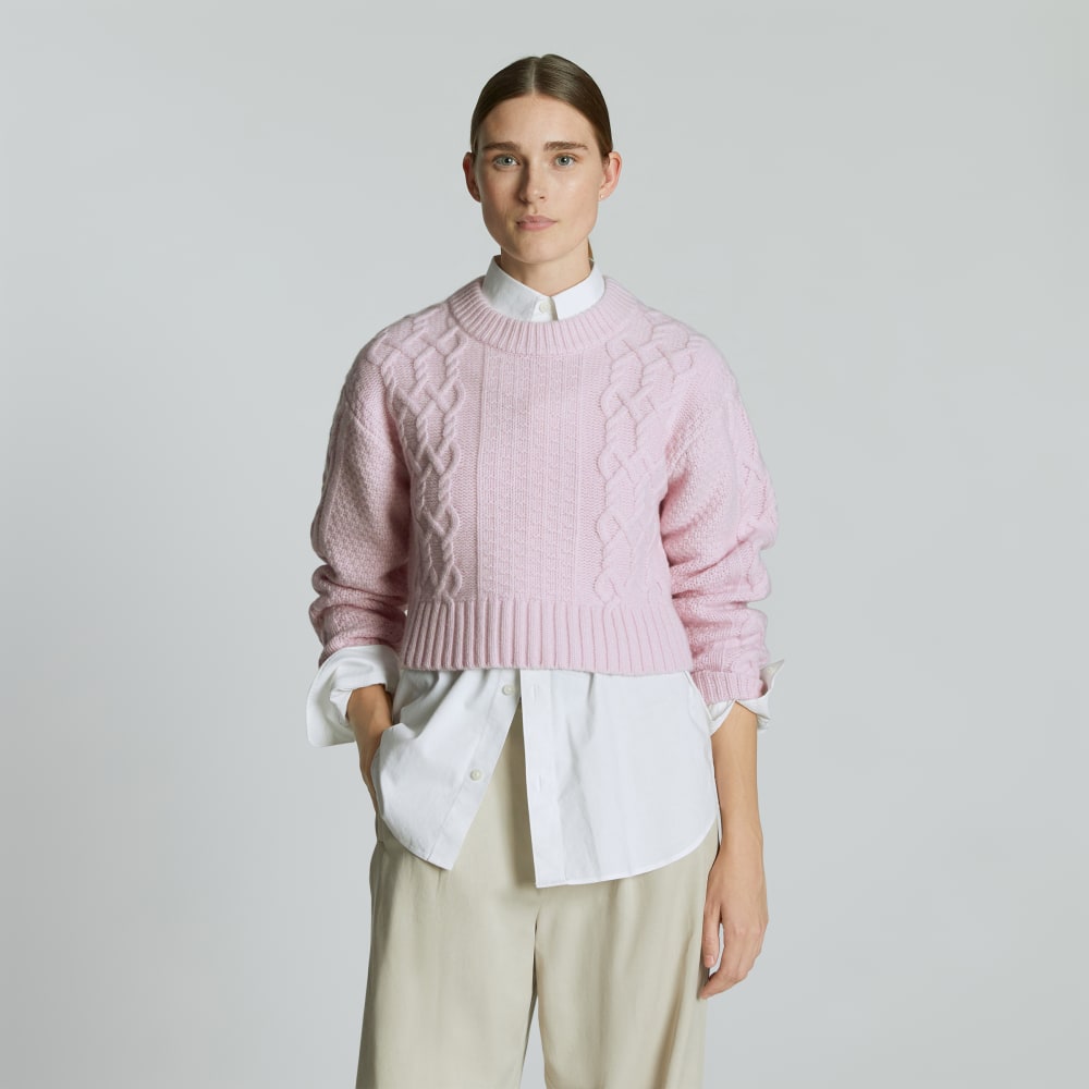 womens-felted-merino-cropped-cable-sweater-light-lilac | primary