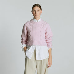 womens-felted-merino-cropped-cable-sweater-light-lilac | primary