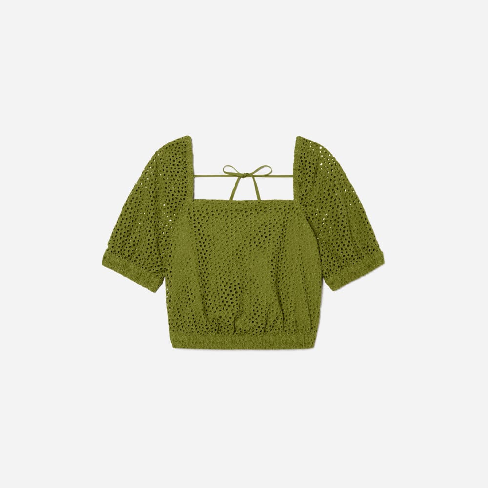 womens-eyelet-puff-sleeve-top-moss | alt