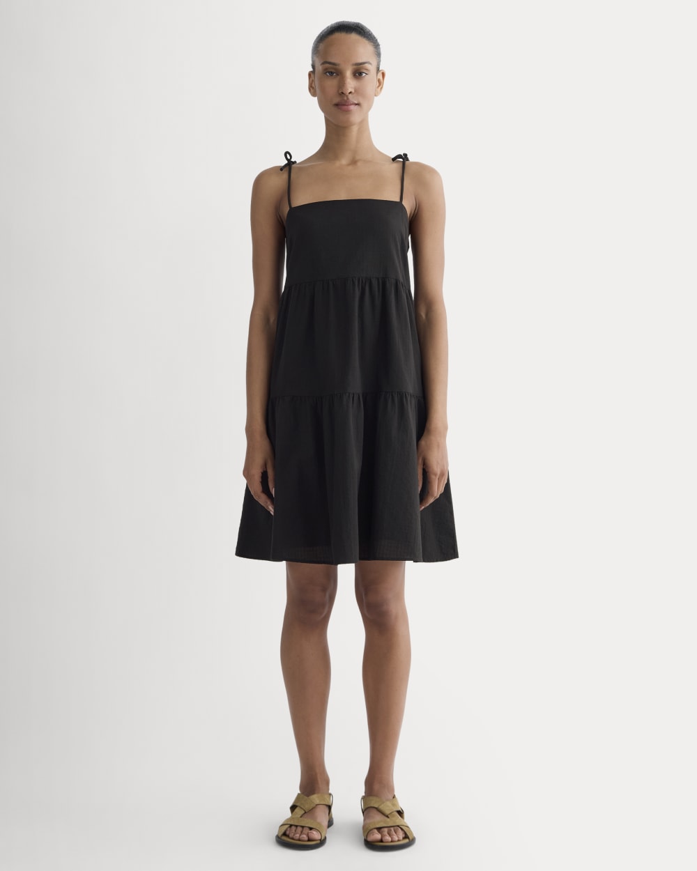 womens-gauze-mini-tiered-dress-black | primary