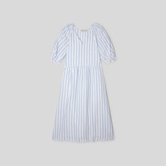 womens-linen-puff-sleeve-dress-blue-white | alt