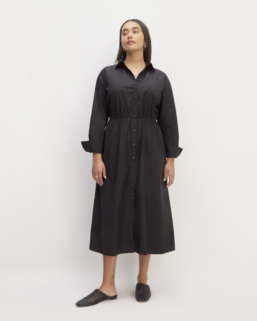womens-supima-cotton-midi-shirt-dress-black | primary