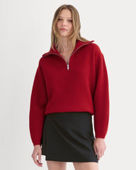 womens-half-zip-sweater-in-luxe-merino-berry-red | primary