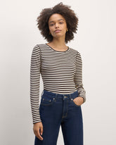 womens-supima-rib-long-sleeve-crew-bone-black-stripe | primary