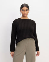 womens-cotton-merino-cable-crew-black | primary