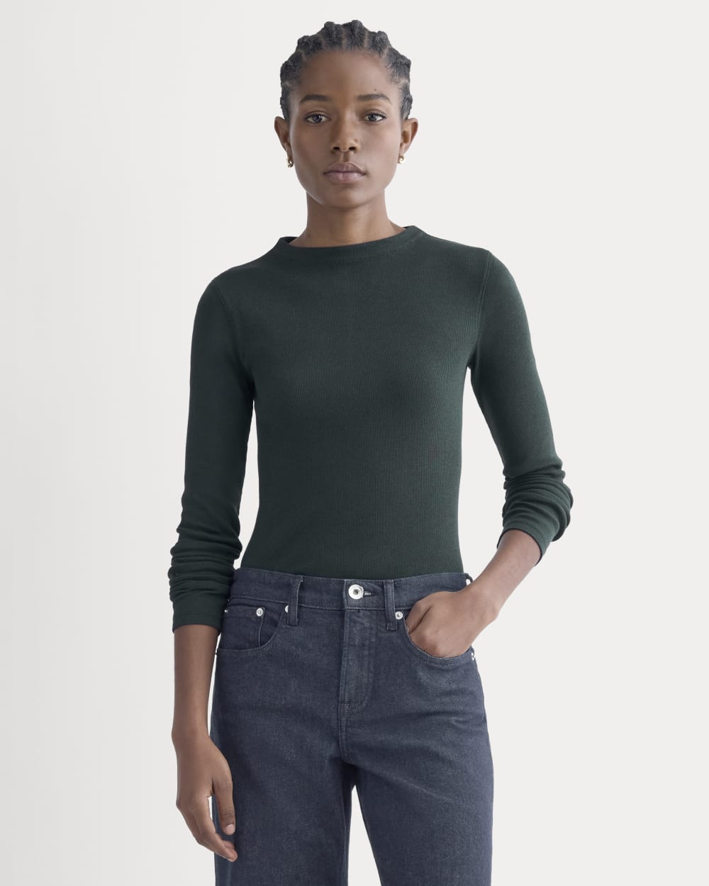womens-luxe-rib-funnel-neck-tee-heathered-dark-sea | primary