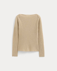 womens-cashmere-ribbed-boat-neck-sweater-heather-light-camel | alt