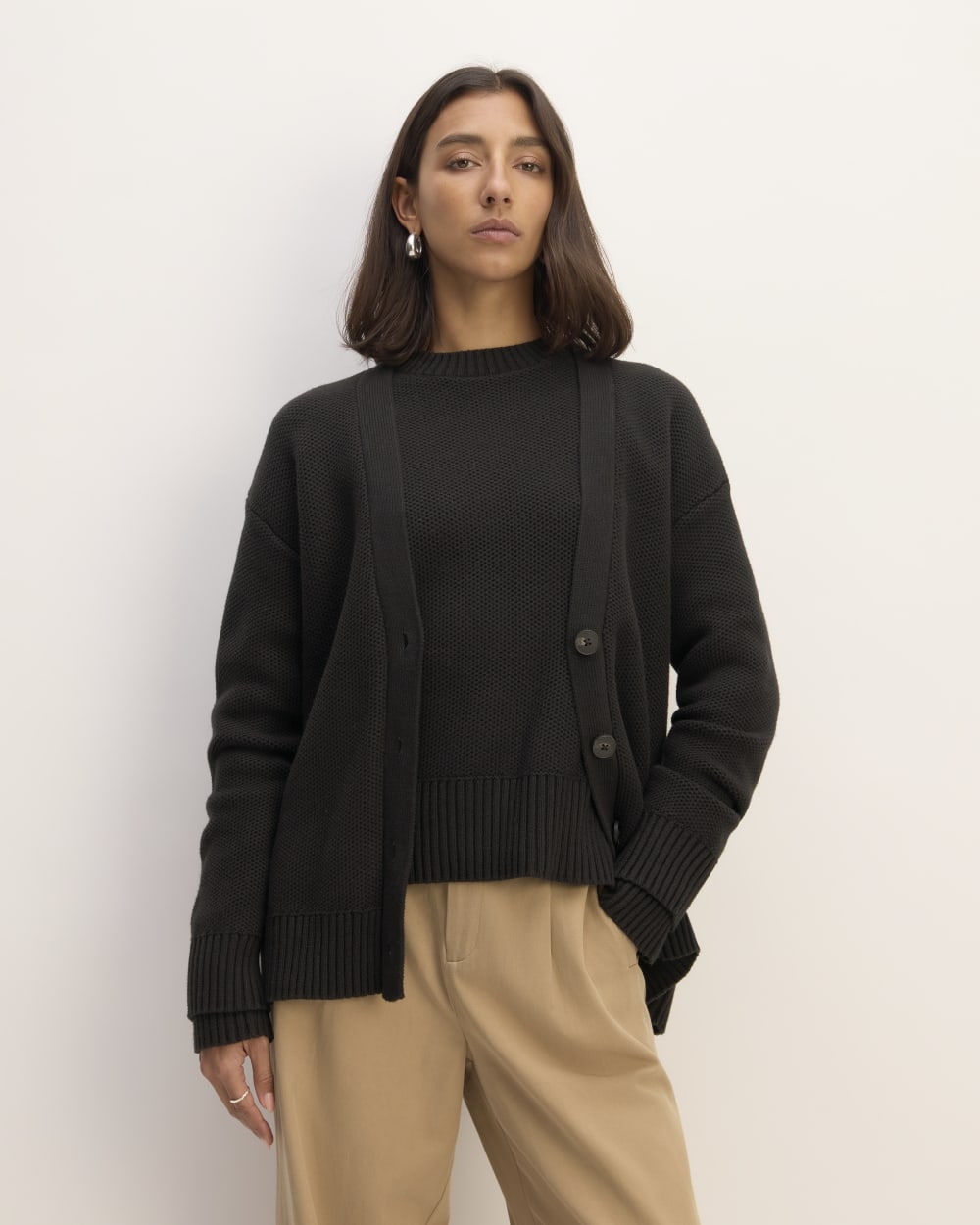 womens-cotton-honeycomb-cardigan-black | primary