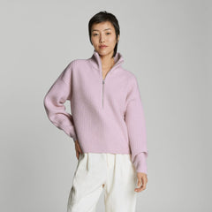 womens-felted-merino-halfzip-sweater-light-lilac | primary