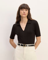 womens-rib-soft-knit-open-collar-polo-black | primary