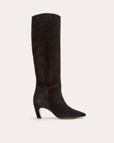 womens-knee-high-banana-heel-boot-black-suede | primary