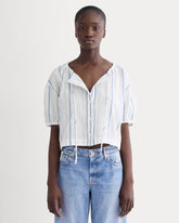 womens-gauze-button-up-bone-dutch-blue | primary