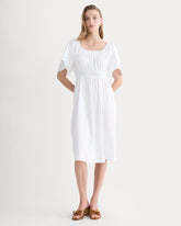 womens-flutter-sleeve-dress-stretch-linen-white | primary