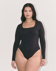 womens-long-sleeve-square-bodysuit-thong-black
