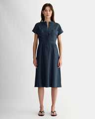 womens-linen-workwear-midi-dress-navy | primary