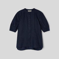 womens-linen-puff-sleeve-shirt-navy | alt