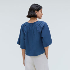 womens-seersucker-gathered-tee-deep-blue