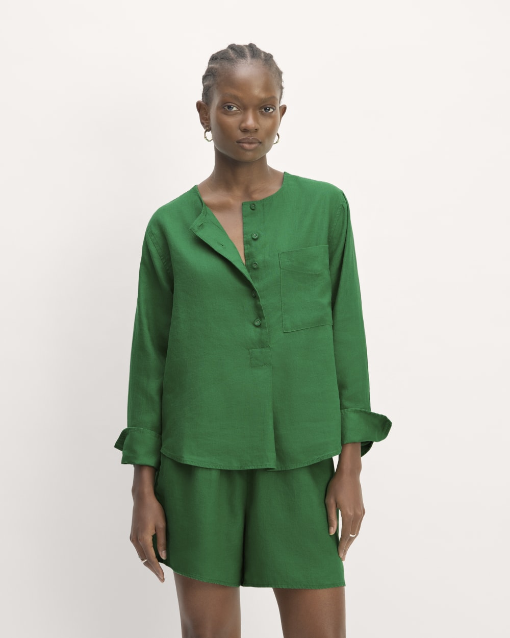 womens-linen-popover-shirt-grass-green | primary