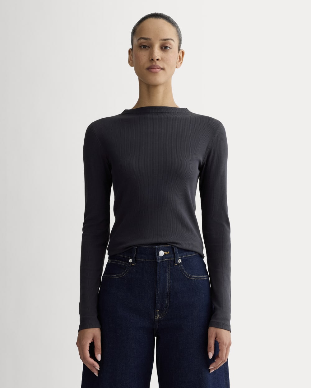 womens-luxe-rib-funnel-neck-tee-navy | primary