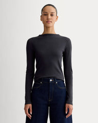 womens-luxe-rib-funnel-neck-tee-navy | primary