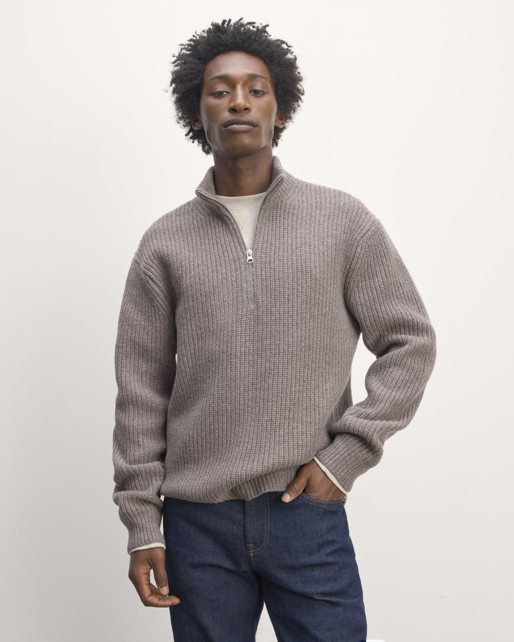 mens-felted-merino-half-zip-sweater-taupe-melange | primary