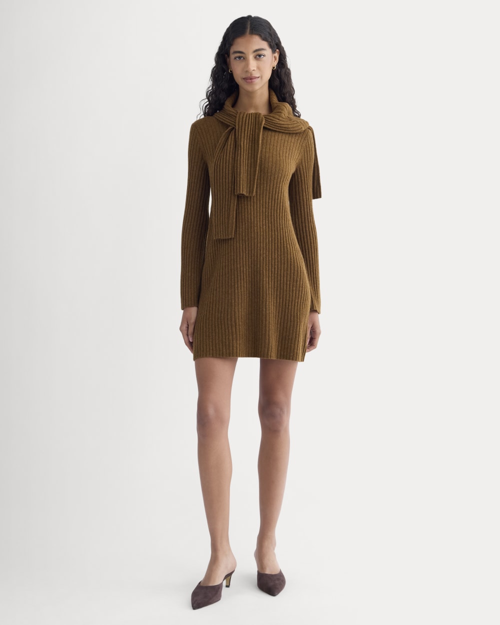 womens-cashmere-long-sleeve-mini-dress-heathered-toffee | primary