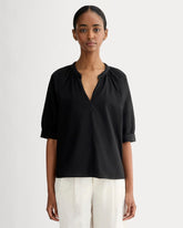 womens-gauze-gathered-top-black | primary