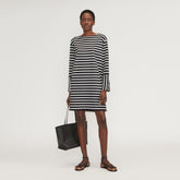 womens-organic-cotton-striped-tee-dress-black-canvas-tan | primary