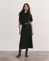 womens-cotton-blend-ribbed-sweater-dress-black | primary