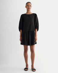 womens-gauze-puff-sleeve-mini-dress-black | primary