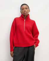 womens-felted-merino-halfzip-sweater-classic-red | primary