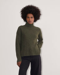 womens-wool-cashmere-honeycomb-sweater-heathered-army-green | primary