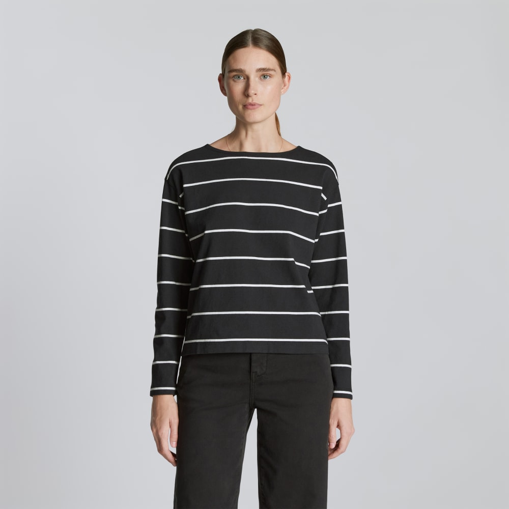 womens-modern-breton-tee-black-canvas-tan | primary