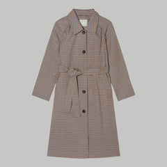 womens-gathered-mac-trench-blue-brown-houndstooth | alt