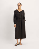 womens-tencel-gathered-maxi-dress-black | primary