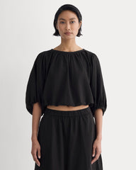 womens-gauze-puff-sleeve-top-black | primary